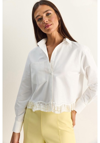 Shade Kadın Dantel Detaylı Poplin Crop Gömlek Dg261024 60286098 - Beyaz