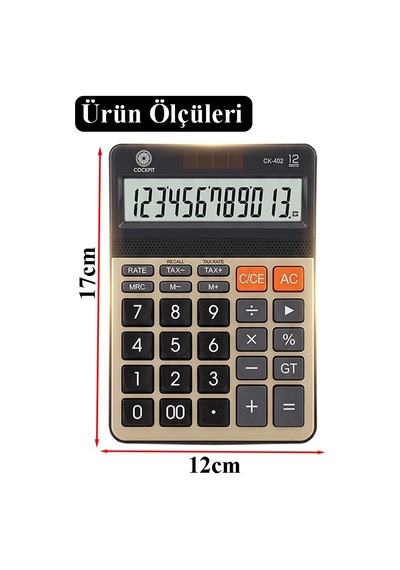 Hesap Makinesi 12x17 Cm 1 Adet Cockpıt Ck-402 12 Haneli Orta Boy Ofis Büro Masaüstü Hesap Makinası İşyeri Siyah