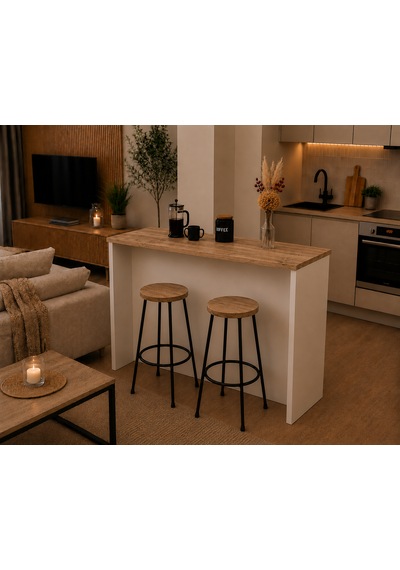 Figa Mutfak Adası - Mutfak Masası-120 Cm Atlantik Çam - Beyaz Figa Mutfak Adası - Mutfak Masası-120 Cm Atlantik Çam - Beyaz