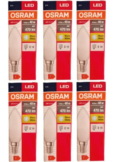 Osram Led Value 4,9W Sarı Işık E-14 470lm Ampul 6 lı Paket