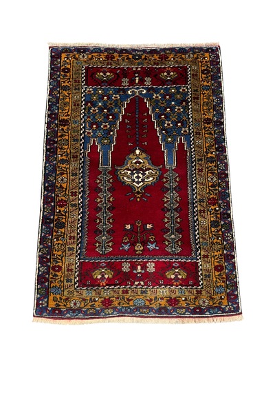 El Dokuma Sıfır Küçük Yahyalı Halısı Seccade 75x110 Kök Boya Namazlık Kırmızı
