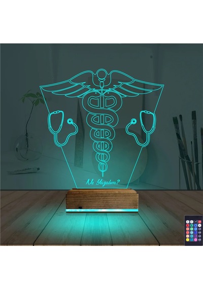 Luvivia Doktor Tıp Logo Kişiye Özel 3d Lamba - Masa Gece Lambası V2 Şeffaf