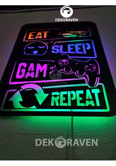Gamer Led Işıklı Tablo Eat-Sleep-Game-Repeat Gamer Led Işıklı Tablo Eat-Sleep-Game-Repeat