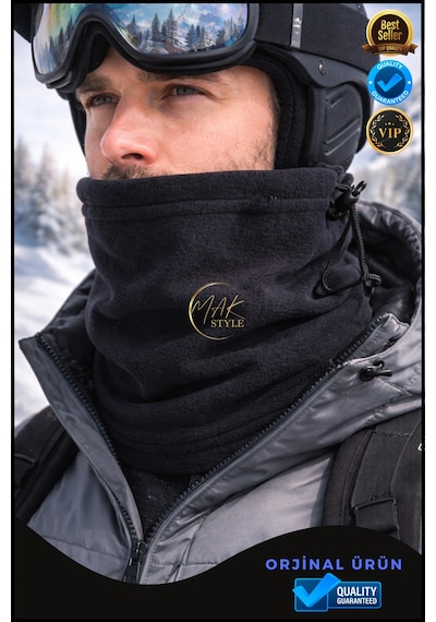 Overpet Yetişkin Polar Boyunluk Ayarlanabilir, Çok Amaçlı Boyunluk & Bere Siyah