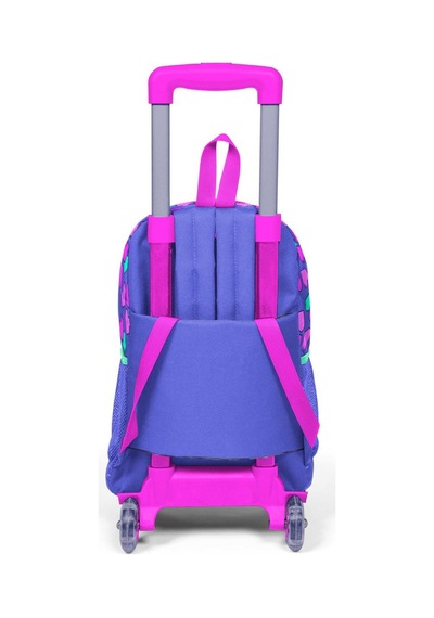 Coral High Kids Lavanta Pembe Kalp Desenli Işıklı Tekerlekli Üç Bölmeli Çekçekli Sırt Çantası 23359