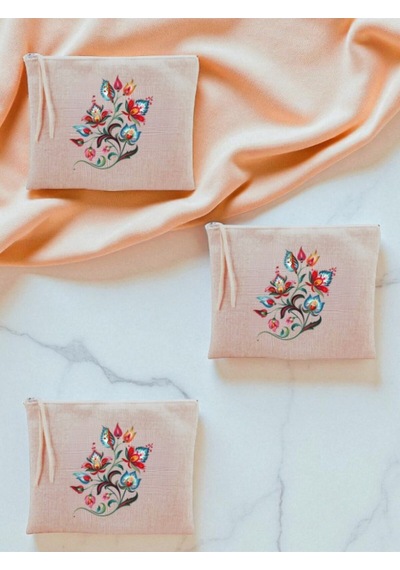 Desen Baskılı 3'lü Makyaj Çantası 20x25 Cm - Kadın Doğum Günü Hediyesi Kadın Hediye Ürün