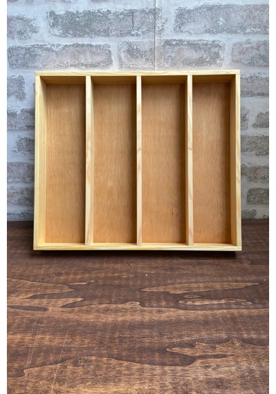 40x35 Cm Çok Bölmeli Ahşap Kaşıklık Ve Kepçelik Seti - Çekmece Düzenleyici- Ahşap Organizer