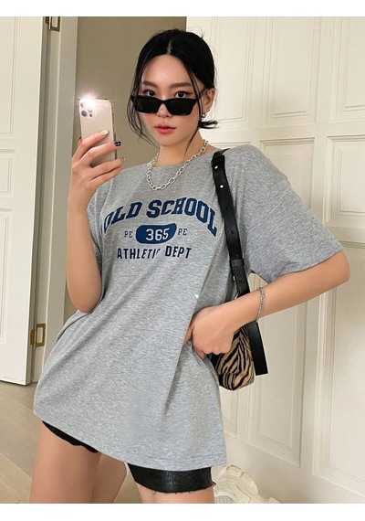 Flood Of Style Kadın Gri Old Scholl 365 Baskılı Oversize T-shirt