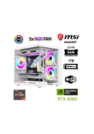 Xaser Cube X60 R7-5700X 32 GB 1 TB M.2 Nvme SSD 8 GB RTX4060 Free Dos Masaüstü Oyuncu Bilgisayarı