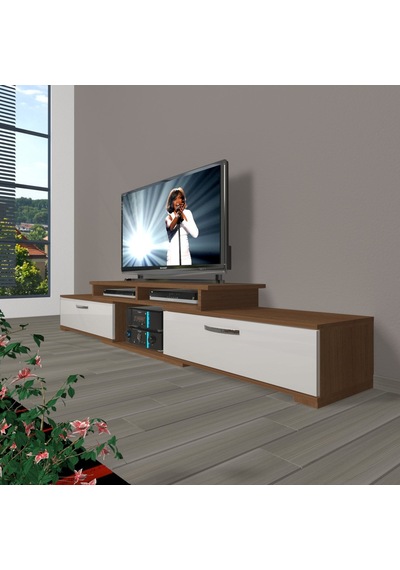 Decoraktiv Flex 130 Slm Tv Ünitesi Tv Sehpası - Ceviz Beyaz Ahşap - Beyaz
