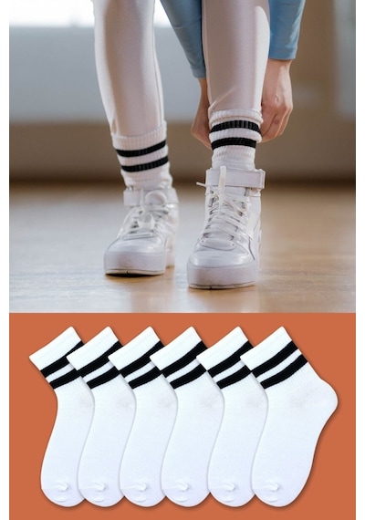 Socks Stores Erkek Çorap Soket Uzun Corap Kadın Beyaz Desenli Çoraplar 6 Adet Beyaz