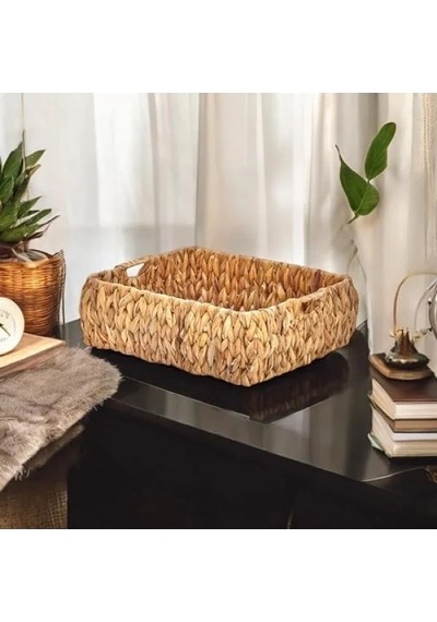 El Yapımı Hasır Bombeli Dekoratif Sepet - 37 X 30 X 12 Cm -