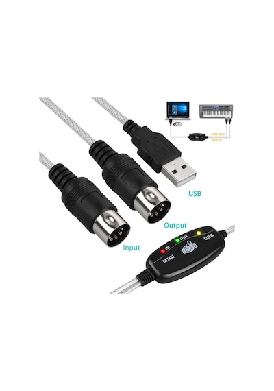 Usb Midi Kablo Org Adaptör Keyboard Adapter Piyano - 2 Metre