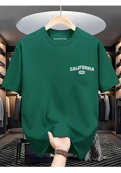 Calıfornia Usa Baskılı Oversize Tişört Yeşil