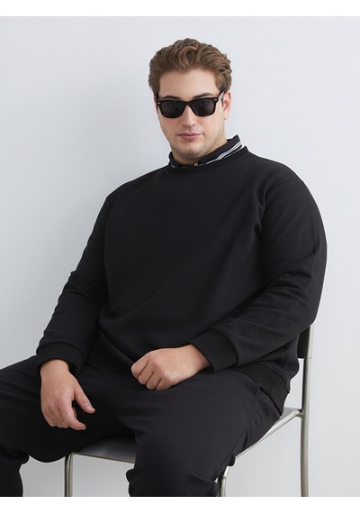 Lcw Vision Siyah Bisiklet Yaka Erkek Kalın Sweatshirt