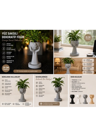 Yüz Saksılı Dekoratif Figür 25 Cm 3d Baskı Pla Modern Saksı Minimal Sanatsal Ev Dekoru Çok Renkli Yüz Saksılı Dekoratif Figür 25 Cm 3d Baskı Pla Modern Saksı Minimal Sanatsal Ev Dekoru Çok Renkli
