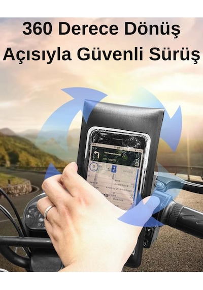Su Geçirmez 360 Derece Kontrol Motosiklet Telefon Tutucu - Çift Conta & Velcro Koruma