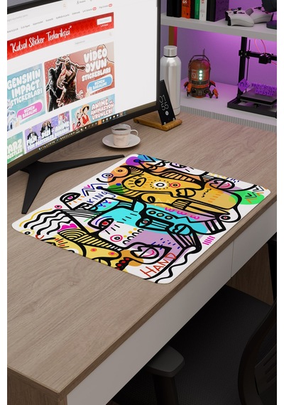 İllüstrasyon Kaymaz Dikişli Kauçuk Oyuncu Mousepad V3 - 48x40 Xl Gaming Mouse Pad Fare Altlığı