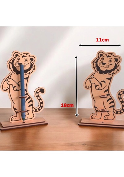 Boyanabilir Ahşap Aslan Kalemlik - 3mm Mdf Lazer Kesim Hobi Seti 10 Adet