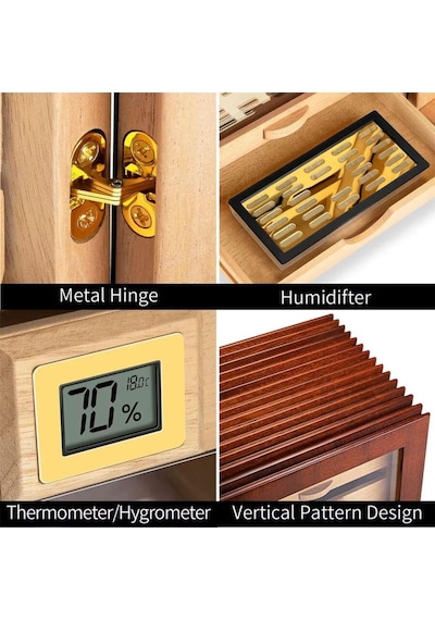 Cigarloong Camlı 3 Çekmeceli Puro Kutusu Ceviz 80's Cigarspa Elektronik Nemlendirme