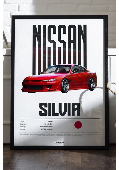 Nissan Silvia Araba Siyah Ahşap Çerçeveli Poster, Dekoratif Duvar Tablosu