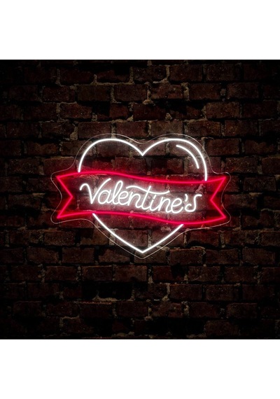 Valentine's Yazılı Ve Şekilli Neon Tabela Pembe