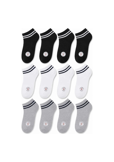 COJans Unisex Çizgili Patik Çorap 12'lı %85 Pamuklu Geri Dönüşüm İplikli, İnce Dikişli Spor Çok Renkli