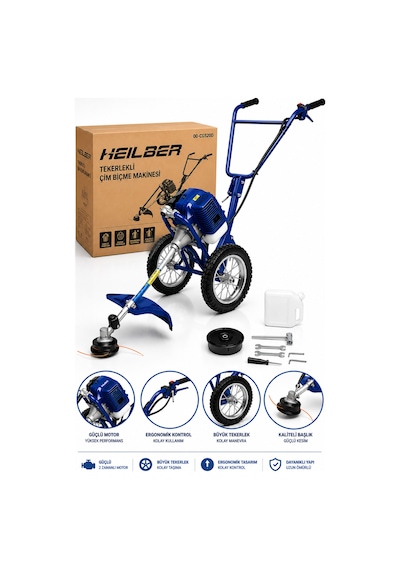 Böhrer Ba011521 Tekerlekli Benzinli Ot Çim Biçme Makinesi 2 Zamanlı Motorlu Tırpan Bahçe Çim Kesme Makinesi