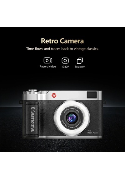 4k Çantalı Dijital Retro Video Kamera 48mp 16x Zoom Işıklı 32gb Kart Dijital Fotoğraf Makinesi Siy