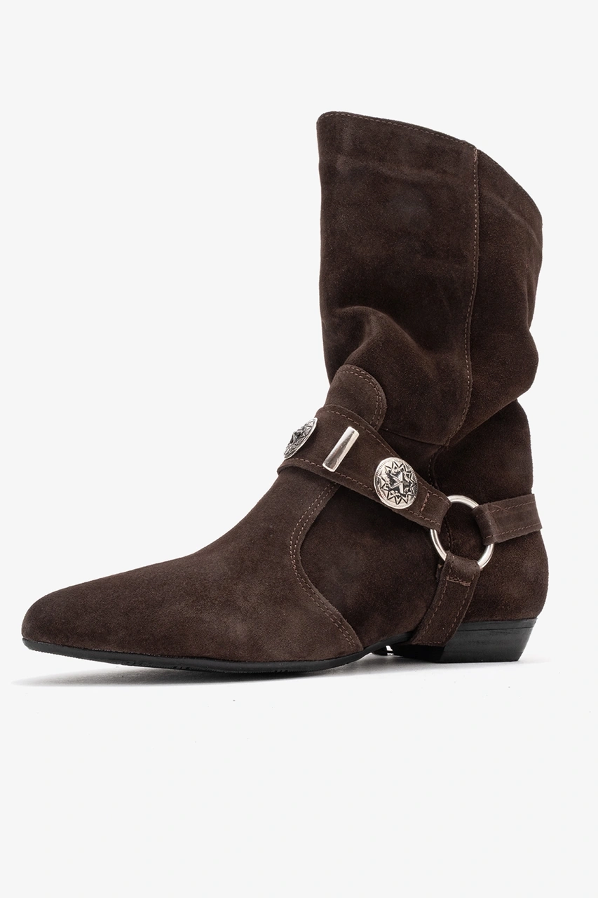 Luvishoes Luvi Shoes Selora Kahverengi Süet Püsküllü Hakiki Deri Tokalı Kadın Western Bot Süet Kahve