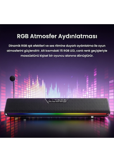 Aula Gs6 Pro 10w Rgb Bluetooth Usb Kablolu Soundbar Hoparlör Player Özellikli Speaker Siyah