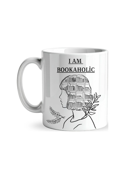 I Am Bookaholic Yazılı Kitap Temalı Kupa Model 213 Baskılı Seramik Kahve Kupası Çok Renkli