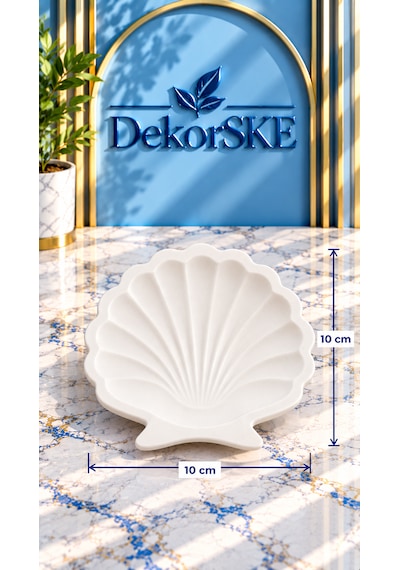Dekorske - Taş Tozu Deniz Kabuğu Dekoratif Tepsi - 10x10 Cm 2 Adet - El Yapımı Takı Tabağı, Mumluk Ve Şık Ev Dekoru Dekoratif Objeler