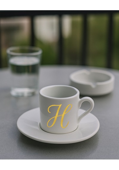 Türk Kahvesi Fincanı Harf, Espresso Fincanı Harf Beyaz - Altın16
