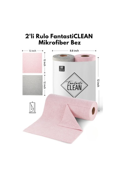 Çok Amaçlı Rulo Mikrofiber Temizlik Bezi 30x30 60 Yapraklı Gri - Pembe 2x30 Lu Paket Pembe - Gri