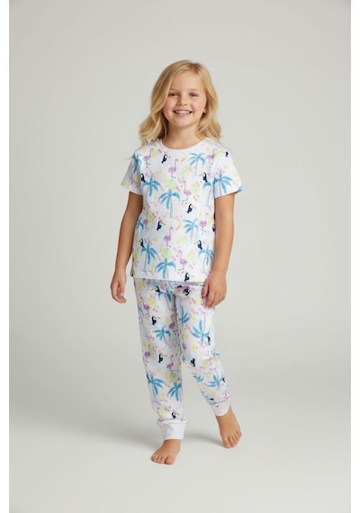 Flamingo Desenli Kısa Kol Kız Çocuk Pijama Takım Pembe