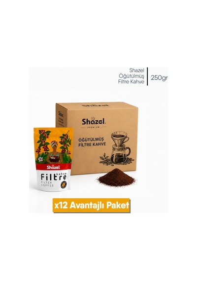 Shazel Filtre Kahve Öğütülmüş Doypack 250 Gr 12 Paket