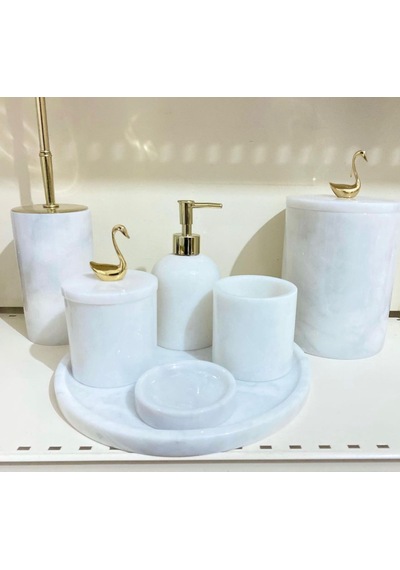 Mermer 7li Banyo Seti Beyaz - Gold