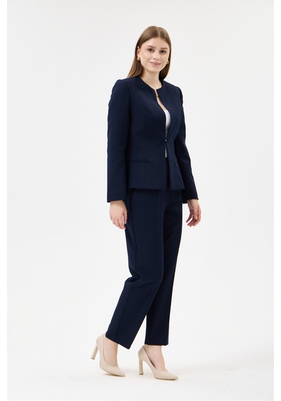 Velnara Moda Lacivert Klasik Kadın Takım Elbise-sıfır Yaka Ceket & Cepli Dar Paça Pantolon Lacivert - 927027358 Lacivert