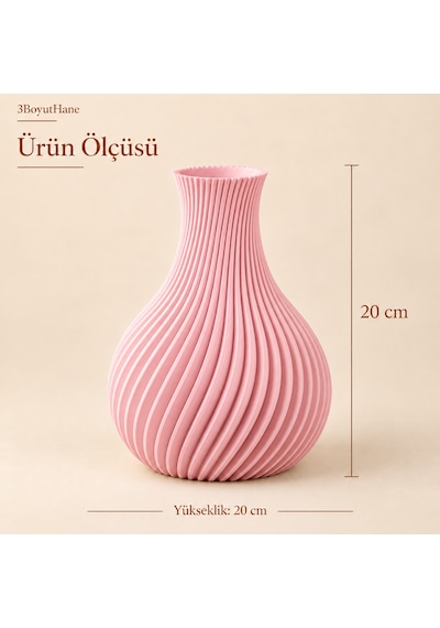 Sarmal Tasarım Dekoratif Vazo 20 Cm Kuru Ve Yapay Çiçek Vazosu Pembe