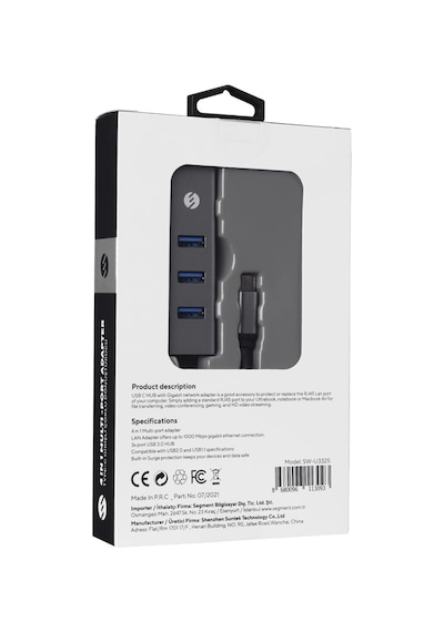 S-lınk Sw-u3325, Gigabit, Type-c To Rj45, 3xusb 3.0, Metal, Ethernet Kartı