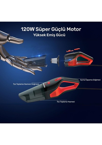 Kobb Kbv12 12volt/120watt Araç Süpürgesi + 5 Parça Aksesuar Seti + Taşıma Çantası Diğer