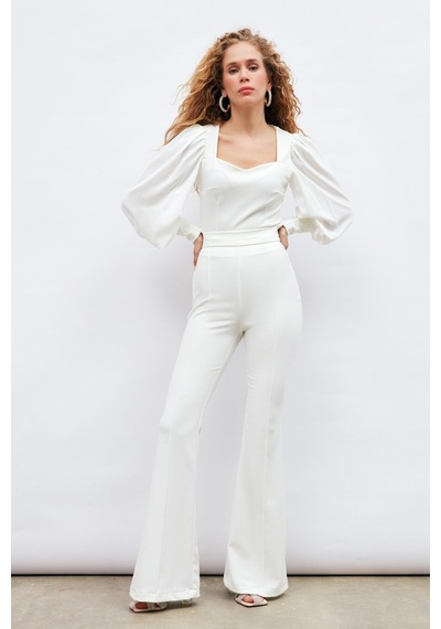 Sateen İspanyol Paça Pantolon - Ekru-132916 Ekru