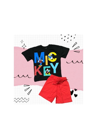 Lolliboomkids Yeni Sezon Sevilen Çizgi Karakterler Mickey Baskılı T-shirt Şort 2'li Alt Üst Takım Kırmızı