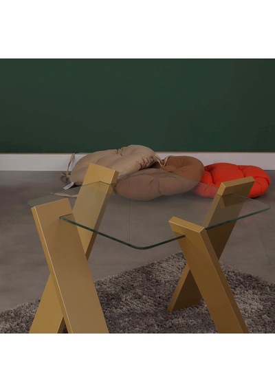 Roman Cam Yan Sehpa Mini Hardal / Çiçeklik Sehpa
