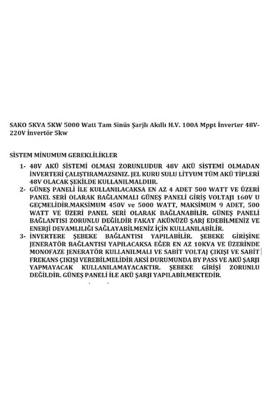 5kva 5kw 5000 Watt Tam Sinüs Akıllı H.v. 100a Mppt İnverter 48vdc-220vac 5000 W İnvertör
