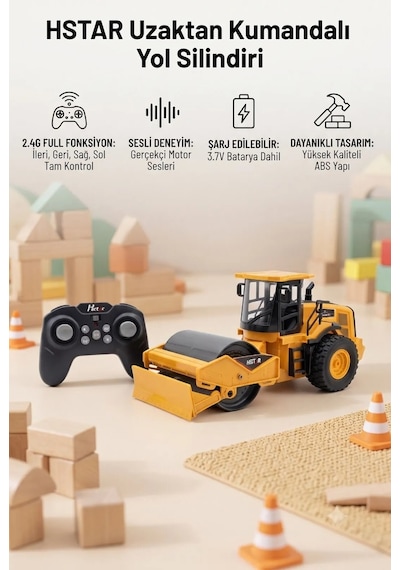 Uzaktan Kumandalı 2.4g Sesli Full Fonksiyonlu Şarjlı Yol Silindiri Oyuncağı Çok Renkli