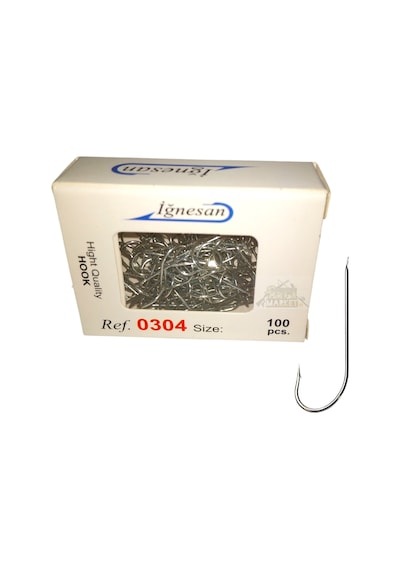 İğnesan 0304 Beyaz Uzun Gövde Düz Olta İğnesi 100lü Paket - No-4 No:4