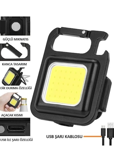 Led Lamba Mini 30 Ledli Mıknatıslı Şarjlı Askılı Anahtarlık Kamp Çadır Lambası Fener