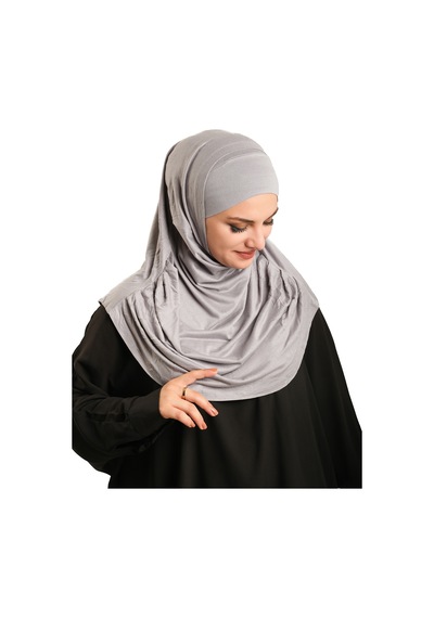 Hürrem Bone Gri Pratik Hazır Geçmeli Tesettür Eşarp Viskon Boneli Büyük Boy 1290bv 15 gri